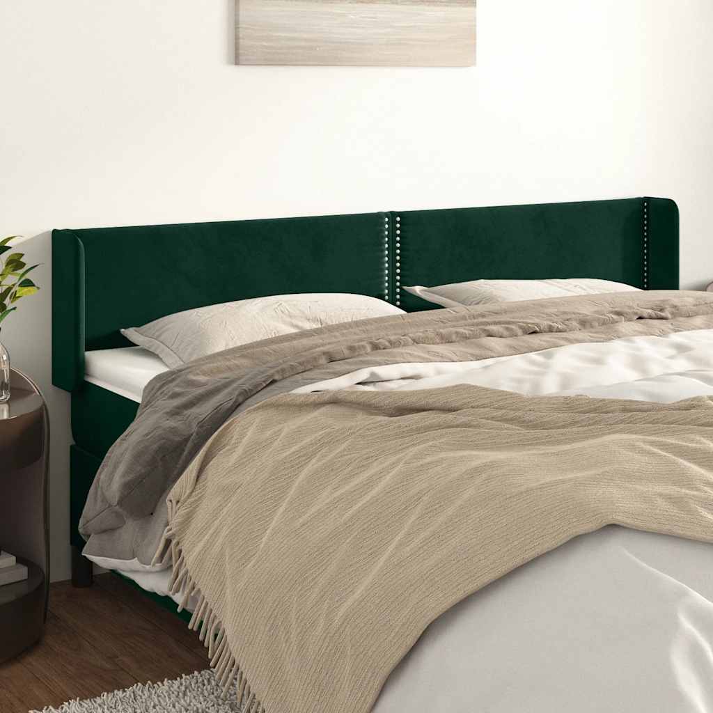Hoofdbord met randen 203x16x78/88 cm fluweel donkergroen