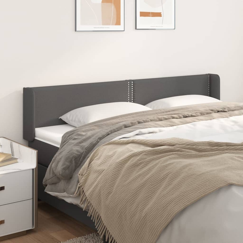 Hoofdbord met randen 203x16x78/88 cm kunstleer grijs – afbeelding 1