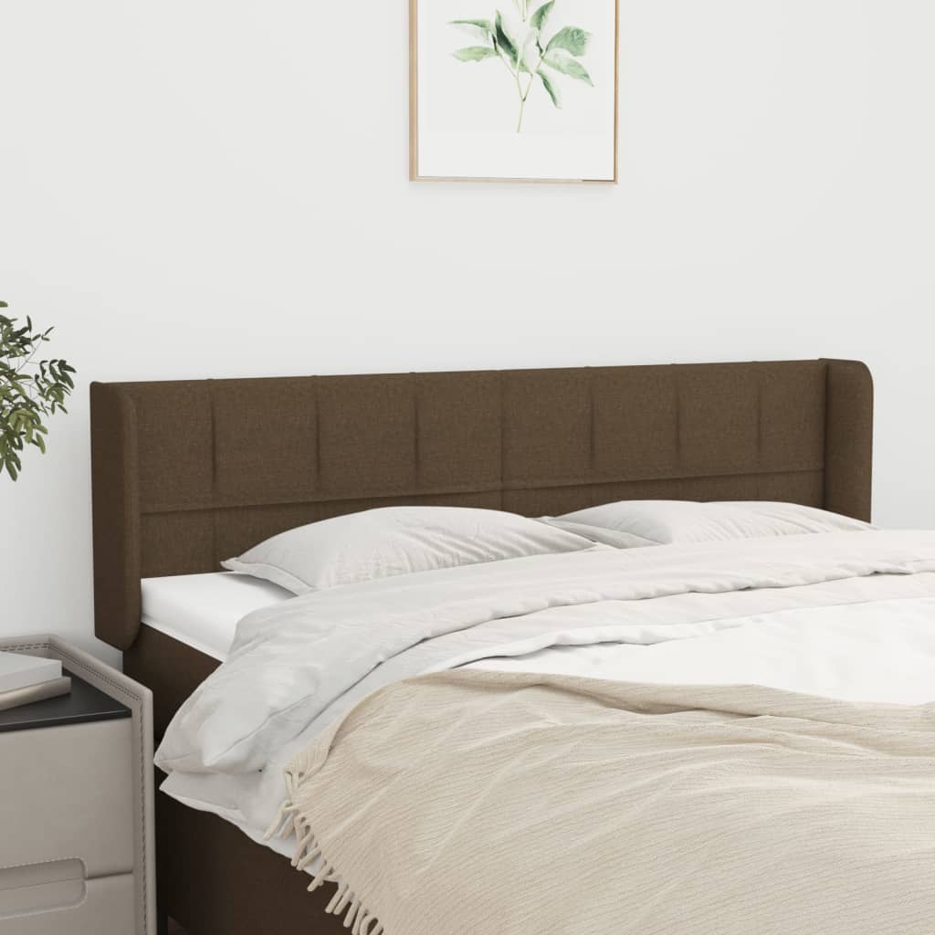 Hoofdbord met randen 147x16x78/88 cm stof donkerbruin – afbeelding 1