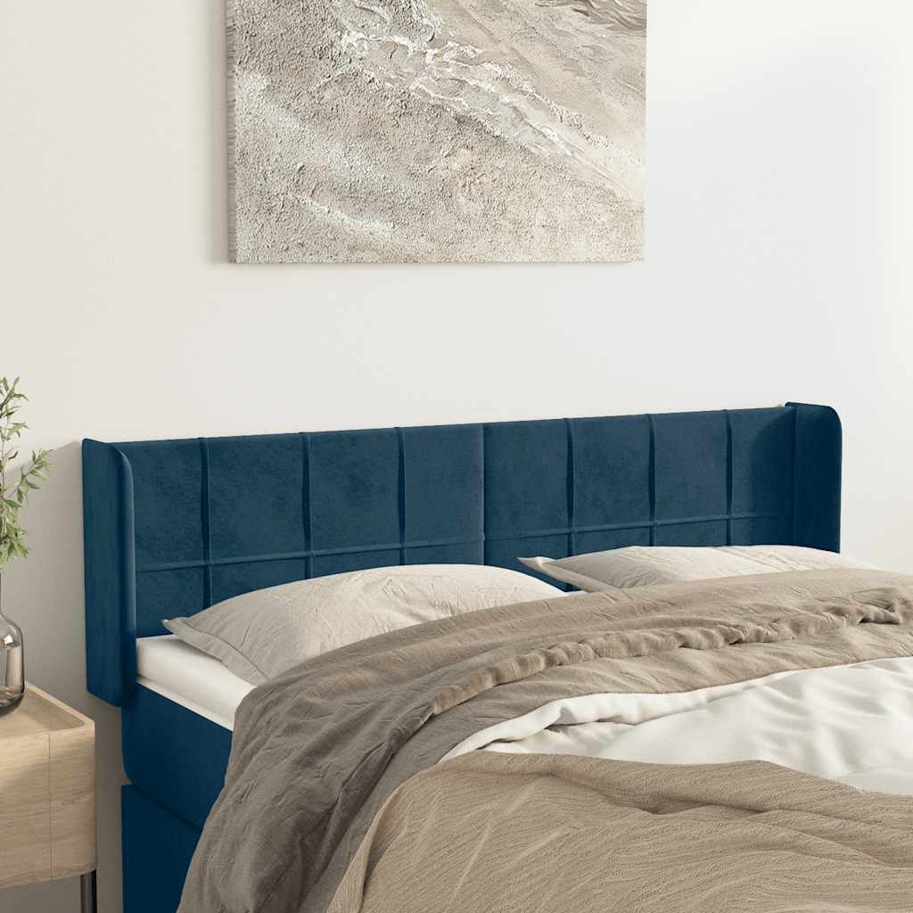 Hoofdbord met randen 147x16x78/88 cm fluweel donkerblauw – afbeelding 1