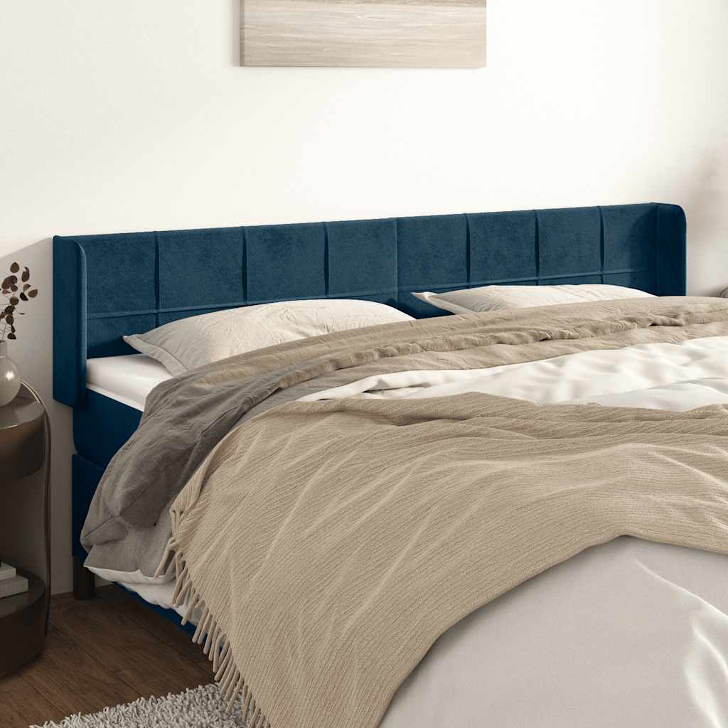 Hoofdbord met randen 163x16x78/88 cm fluweel donkerblauw – afbeelding 1