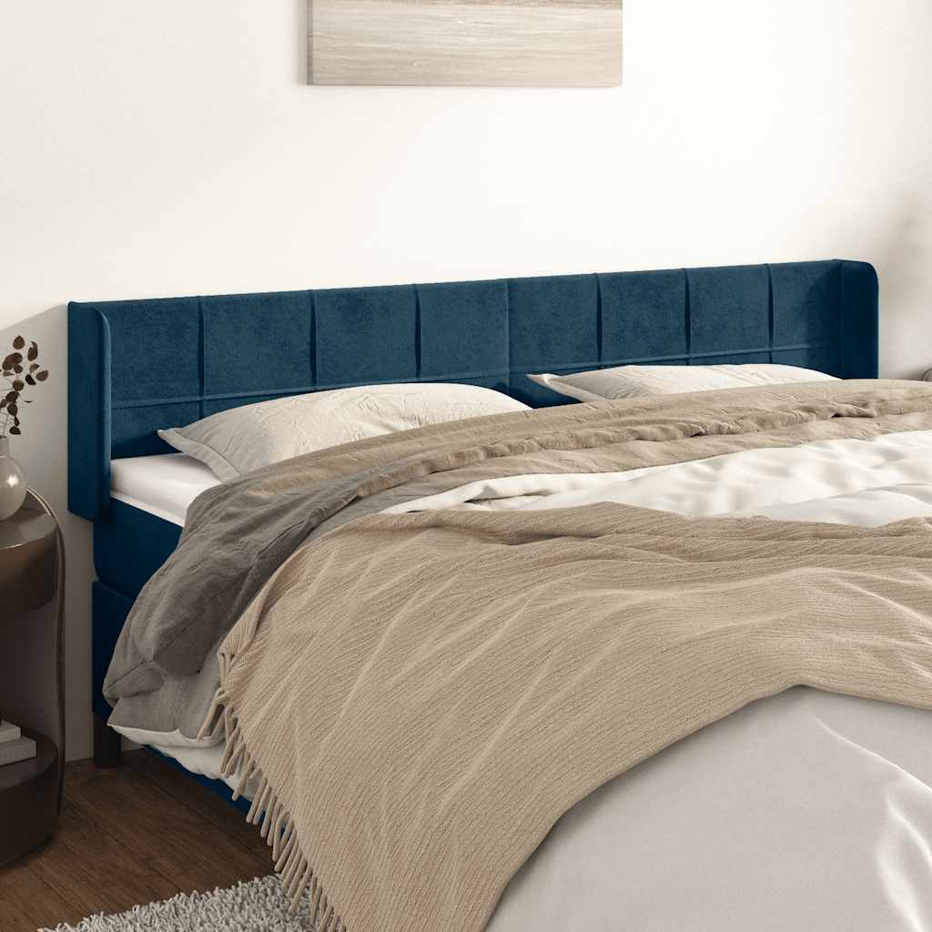 Hoofdbord met randen 203x16x78/88 cm fluweel donkerblauw – afbeelding 1