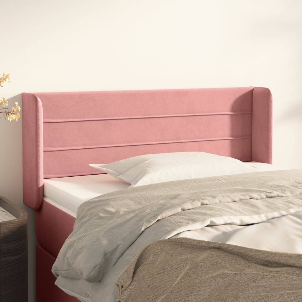 Hoofdbord met randen 93x16x78/88 cm fluweel roze – afbeelding 1