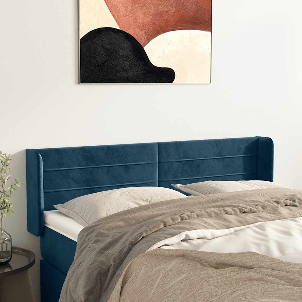 Hoofdbord met randen 147x16x78/88 cm fluweel donkerblauw
