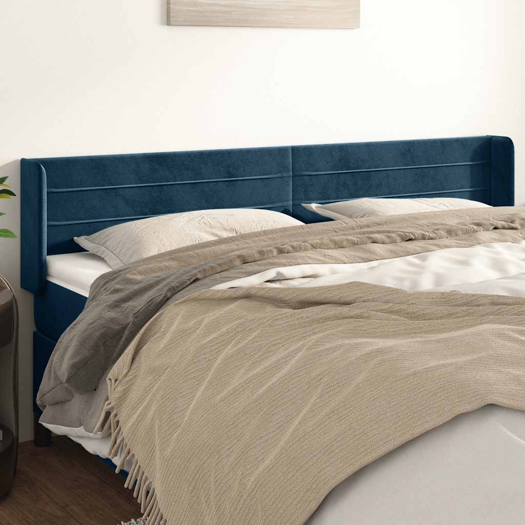 Hoofdbord met randen 163x16x78/88 cm fluweel donkerblauw – afbeelding 1