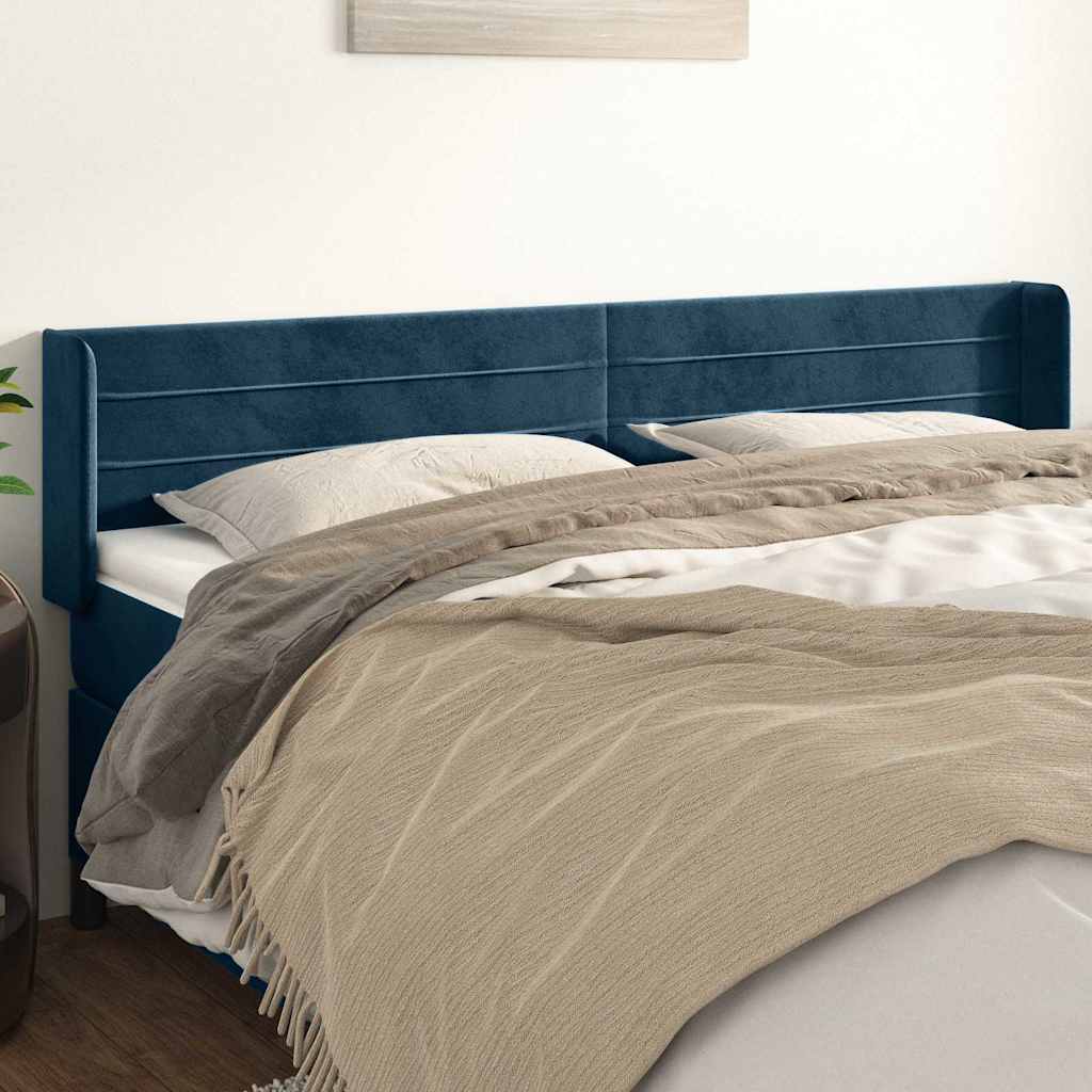 Hoofdbord met randen 183x16x78/88 cm fluweel donkerblauw