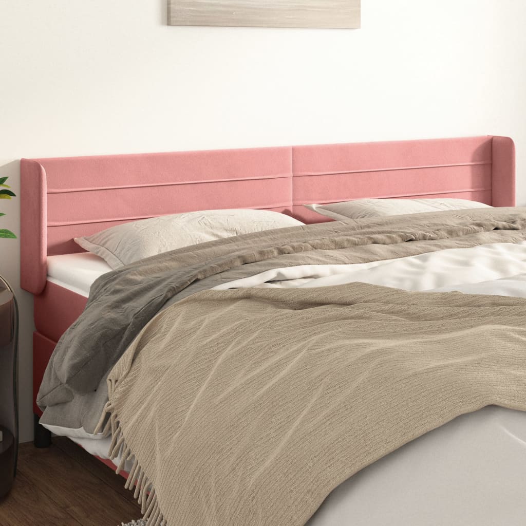 Hoofdbord met randen 203x16x78/88 cm fluweel roze – afbeelding 1
