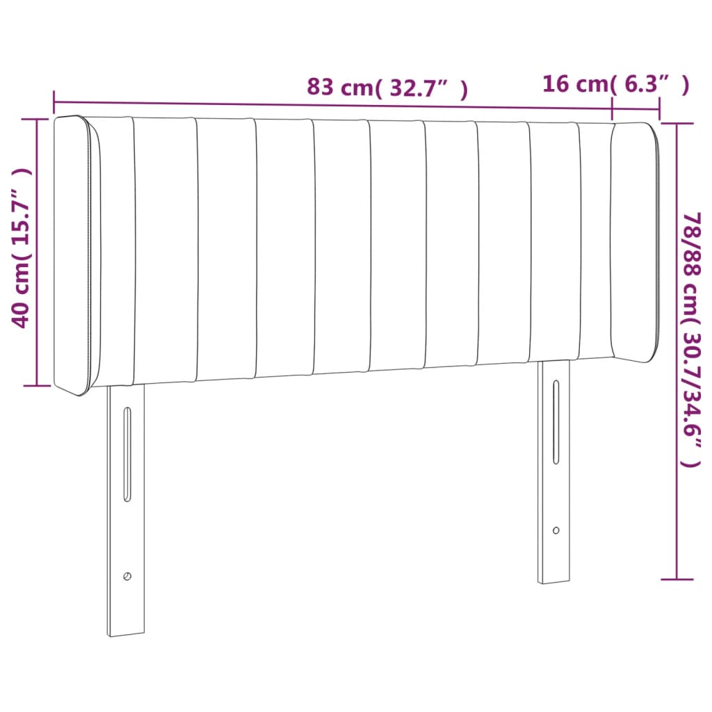 Hoofdbord met randen 83x16x78/88 cm fluweel donkergrijs – afbeelding 9