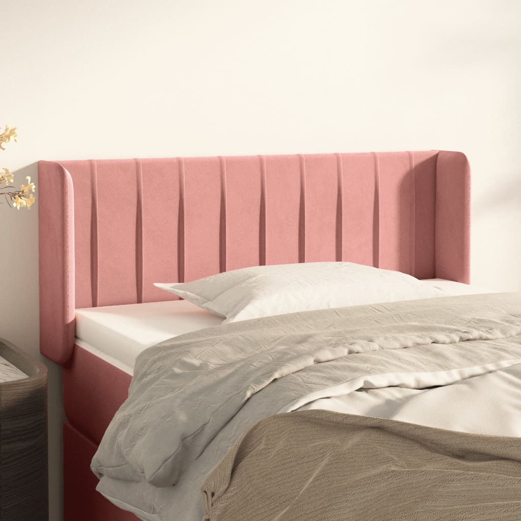 Hoofdbord met randen 93x16x78/88 cm fluweel roze – afbeelding 1