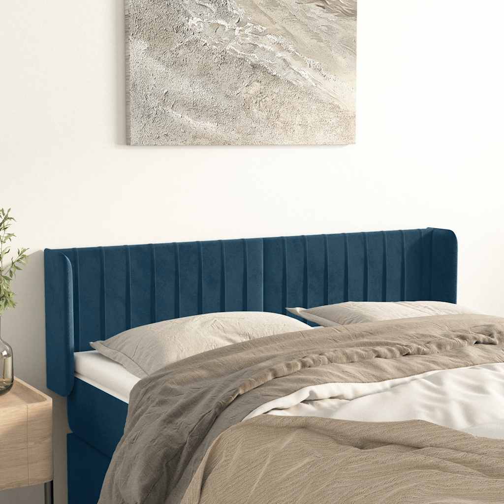 Hoofdbord met randen 147x16x78/88 cm fluweel donkerblauw