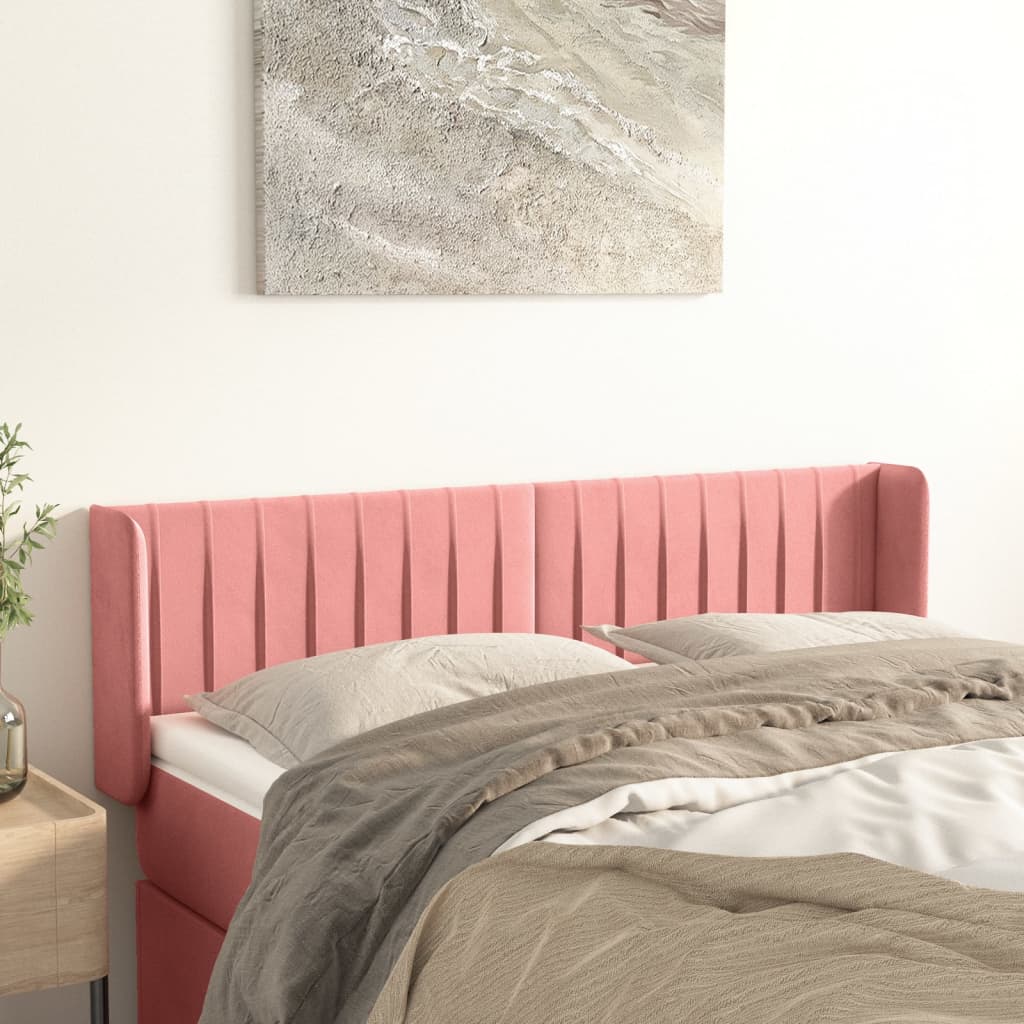 Hoofdbord met randen 147x16x78/88 cm fluweel roze – afbeelding 1