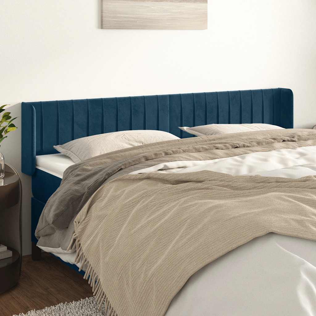 Hoofdbord met randen 163x16x78/88 cm fluweel donkerblauw – afbeelding 1