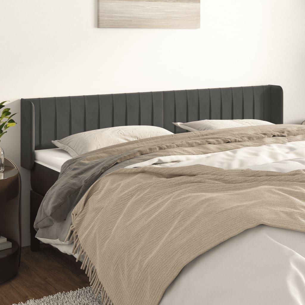 Hoofdbord met randen 183x16x78/88 cm fluweel donkergrijs – afbeelding 1