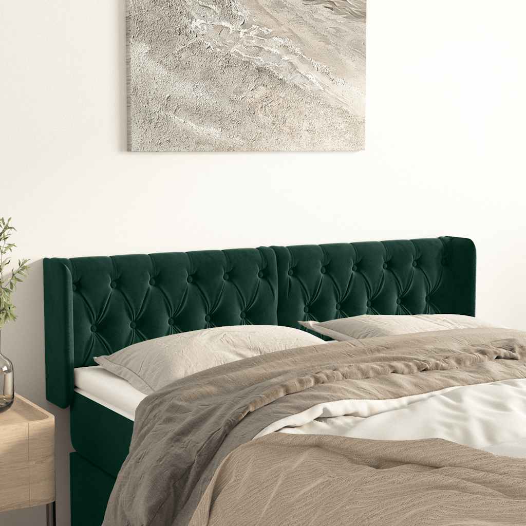 Hoofdbord met randen 163x16x78/88 cm fluweel donkergroen – afbeelding 1