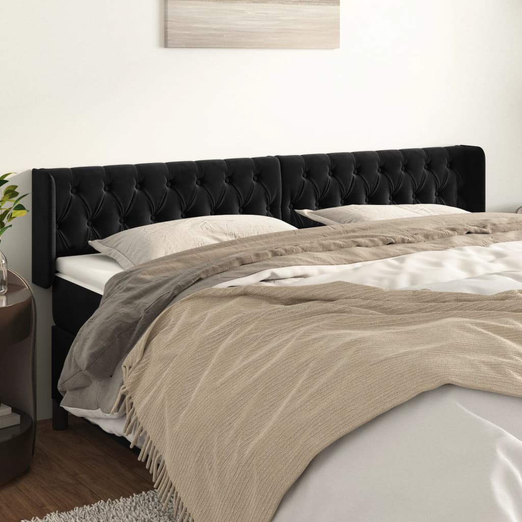 Hoofdbord met randen 203x16x78/88 cm fluweel zwart – afbeelding 1