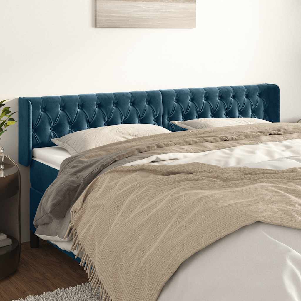 Hoofdbord met randen 203x16x78/88 cm fluweel donkerblauw