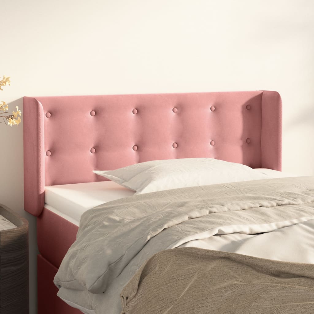 Hoofdbord met randen 83x16x78/88 cm fluweel roze – afbeelding 1