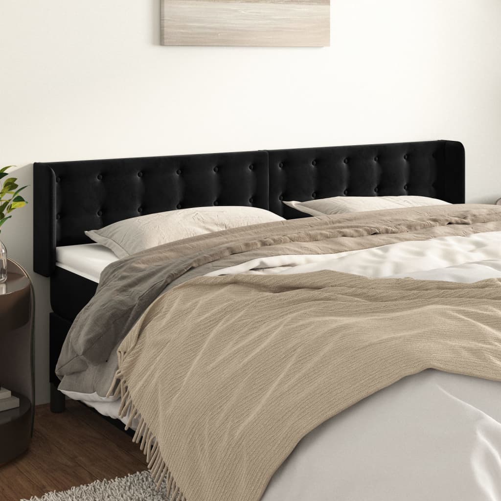 Hoofdbord met randen 163x16x78/88 cm fluweel zwart – afbeelding 1