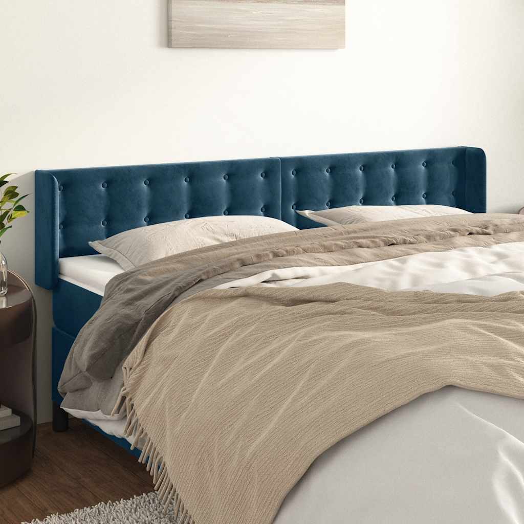 Hoofdbord met randen 183x16x78/88 cm fluweel donkerblauw