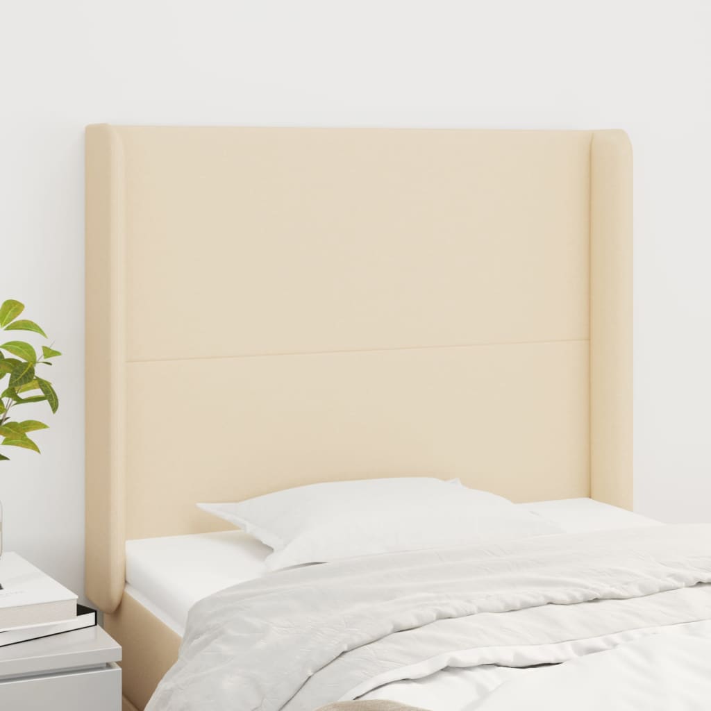 Hoofdbord met randen 83x16x118/128 cm stof crèmekleurig – afbeelding 1