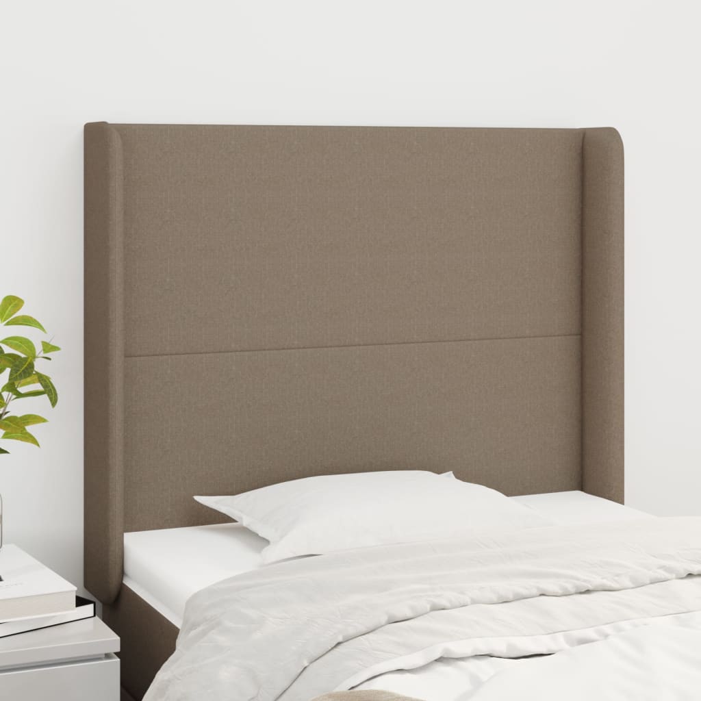 Hoofdbord met randen 103x16x118/128 cm stof taupe – afbeelding 1