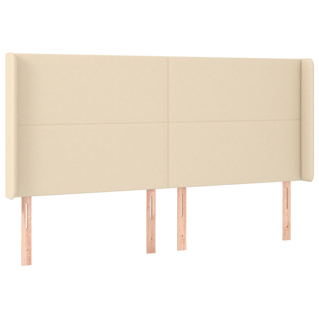 Hoofdbord met randen 163x16x118/128 cm stof crèmekleurig – afbeelding 2
