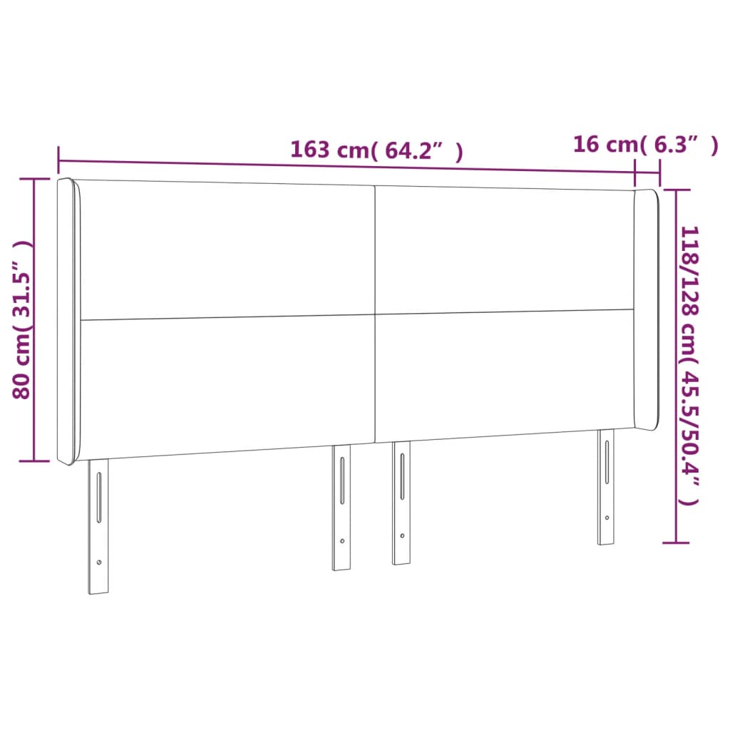Hoofdbord met randen 163x16x118/128 cm stof crèmekleurig – afbeelding 9