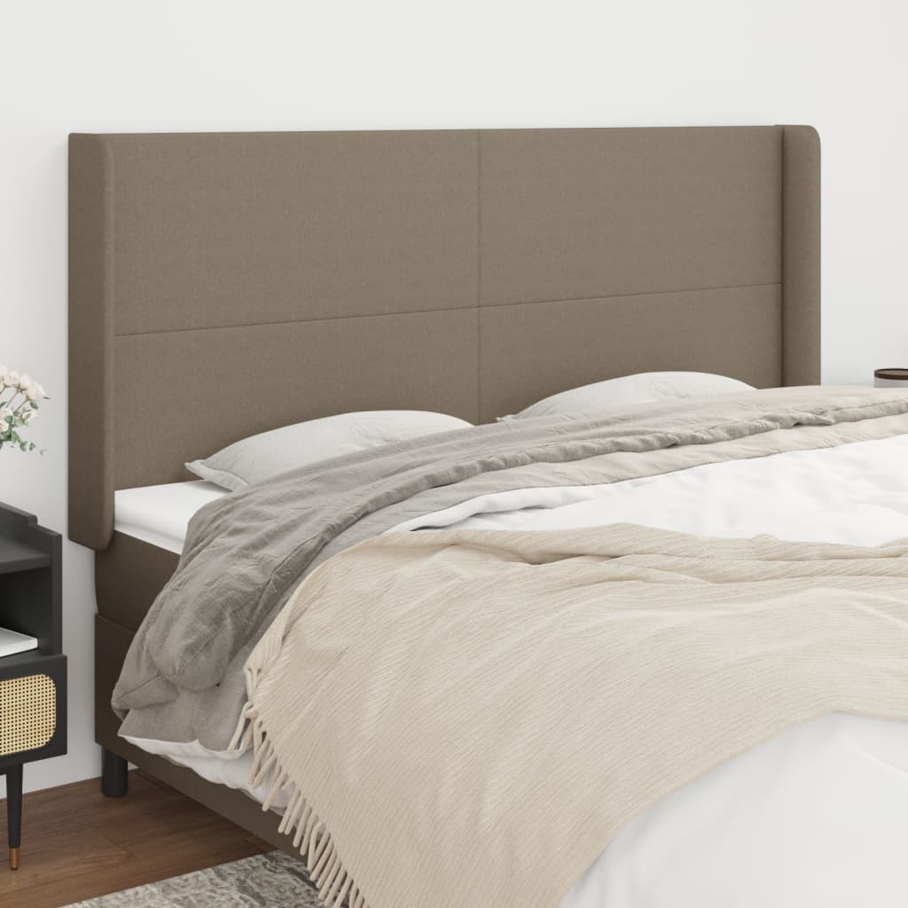 Hoofdbord met randen 183x16x118/128 cm stof taupe – afbeelding 1