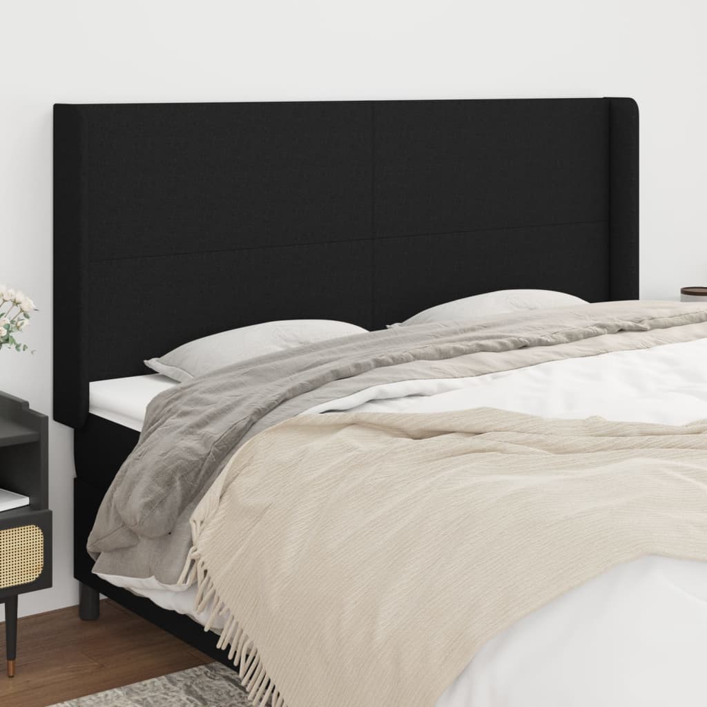 Hoofdbord met randen 203x16x118/128 cm stof zwart – afbeelding 1