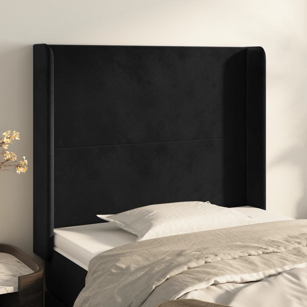 Hoofdbord met randen 93x16x118/128 cm fluweel zwart – afbeelding 1