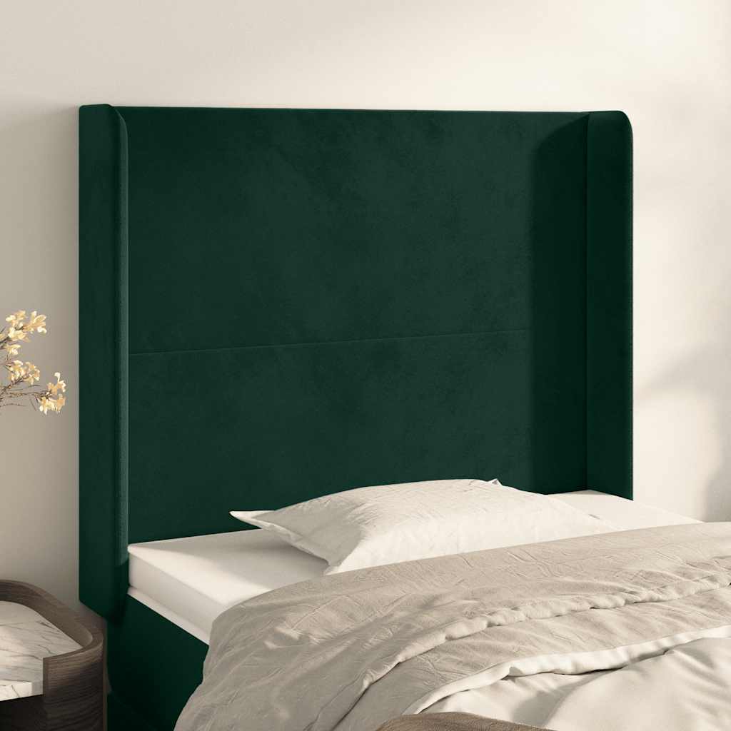 Hoofdbord met randen 93x16x118/128 cm fluweel donkergroen – afbeelding 1