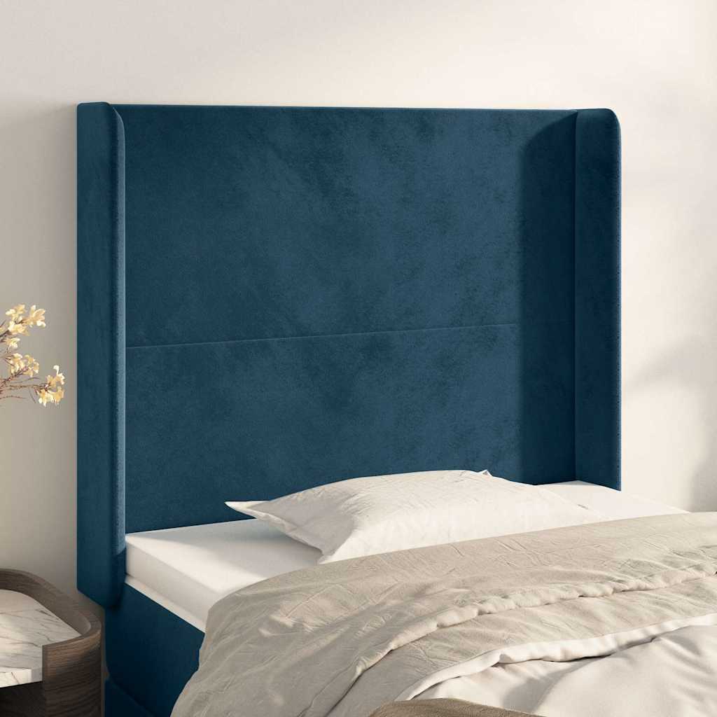 Hoofdbord met randen 103x16x118/128 cm fluweel donkerblauw – afbeelding 1