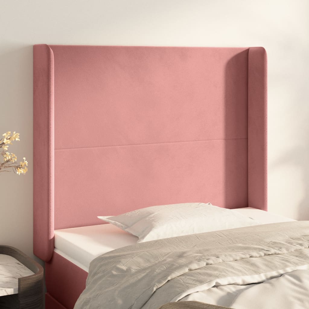 Hoofdbord met randen 103x16x118/128 cm fluweel roze – afbeelding 1