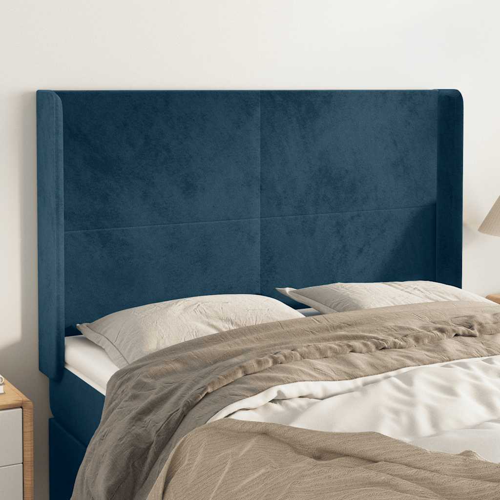 Hoofdbord met randen 147x16x118/128 cm fluweel donkerblauw – afbeelding 1