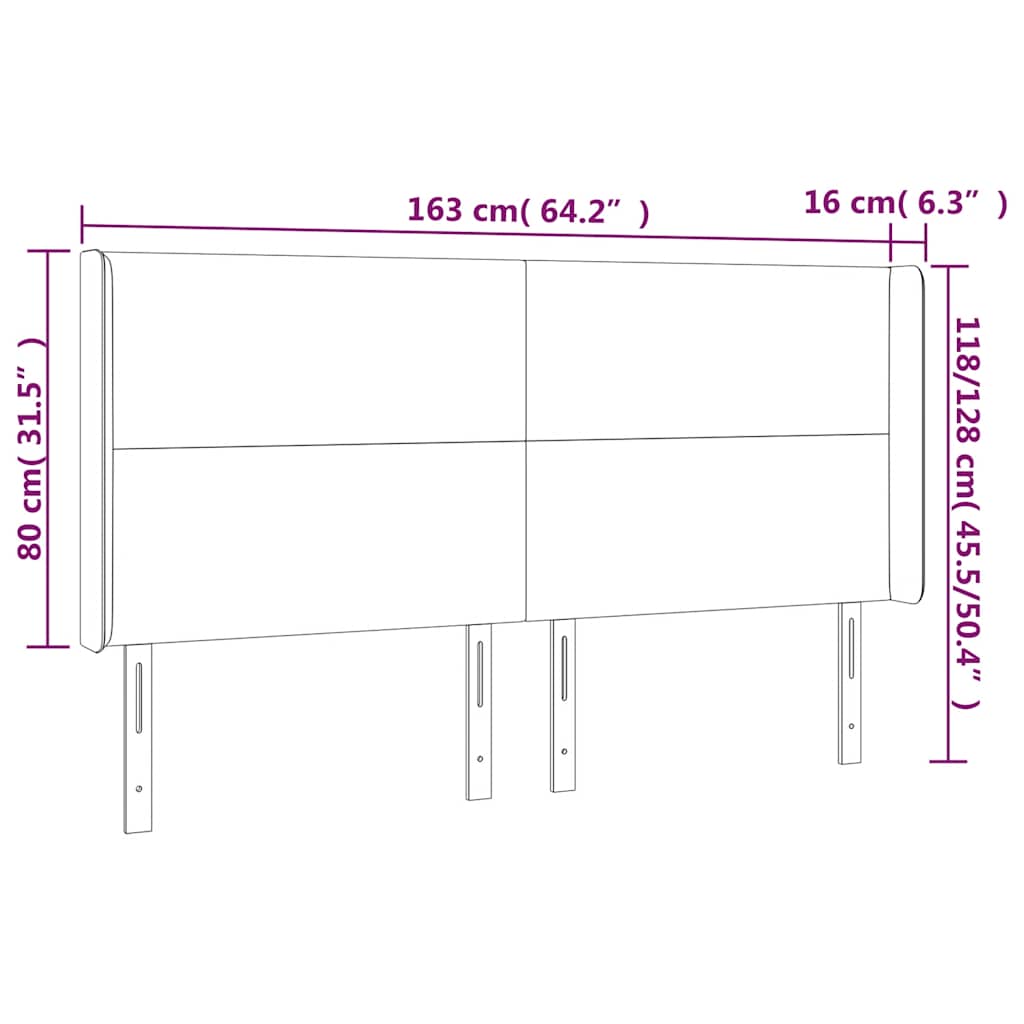Hoofdbord met randen 163x16x118/128 cm fluweel donkergroen – afbeelding 7