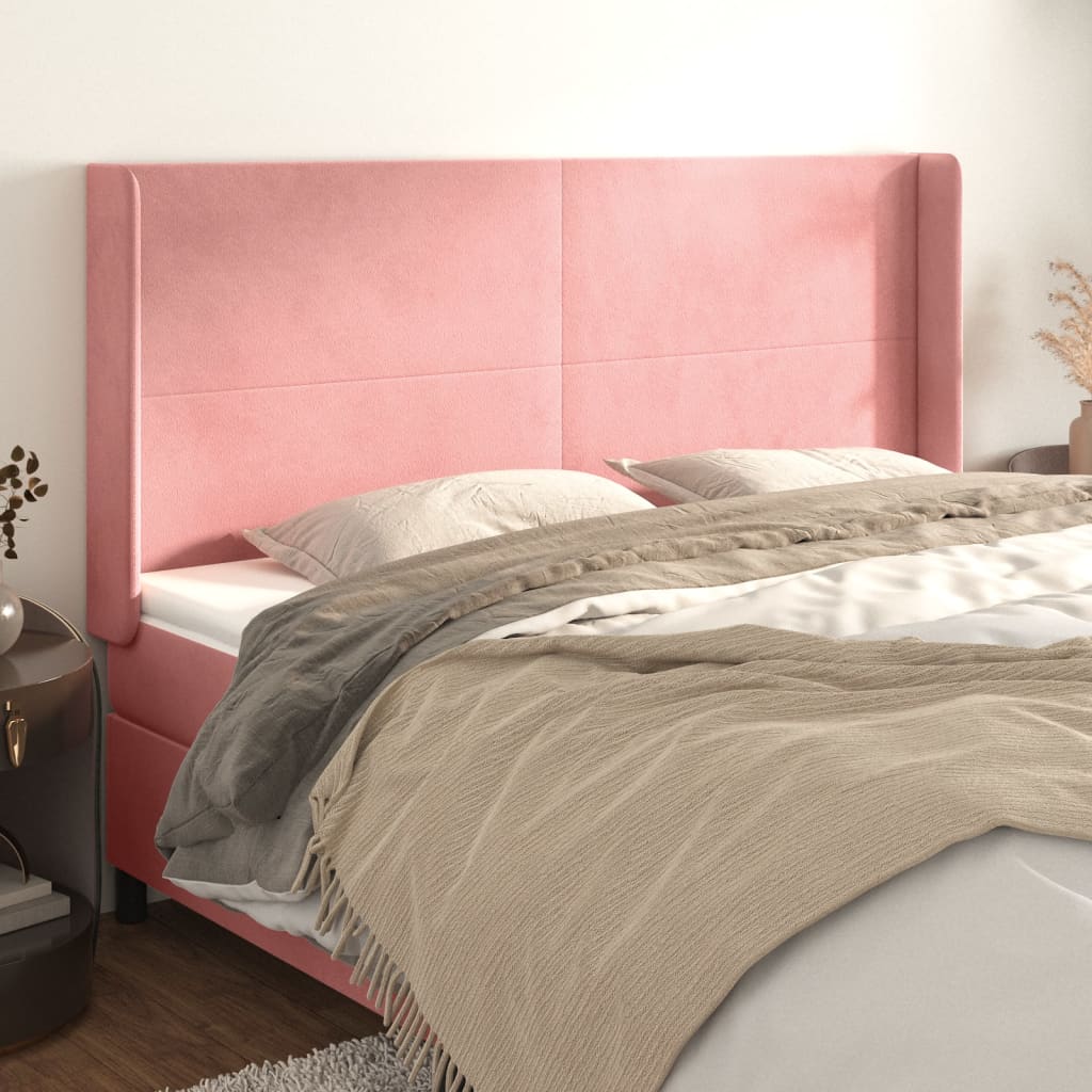 Hoofdbord met randen 183x16x118/128 cm fluweel roze