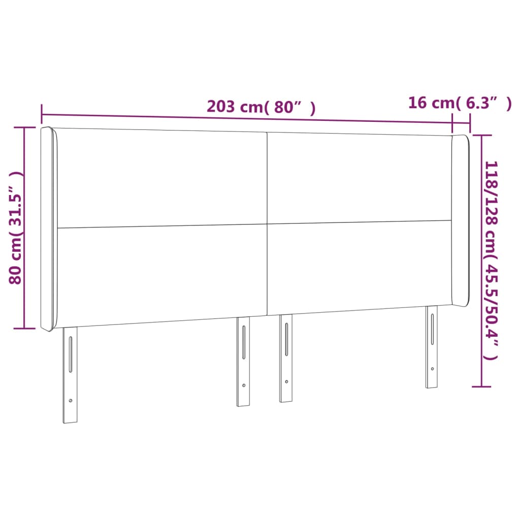 Hoofdbord met randen 203x16x118/128 cm fluweel zwart – afbeelding 9