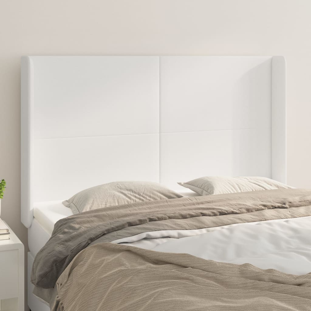 Hoofdbord met randen 147x16x118/128 cm kunstleer wit – afbeelding 1