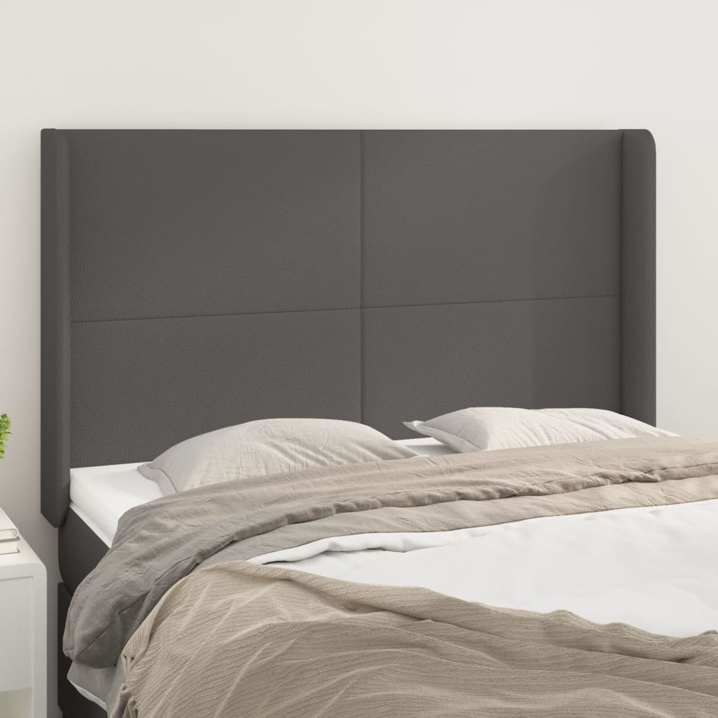 Hoofdbord met randen 147x16x118/128 cm kunstleer grijs – afbeelding 1
