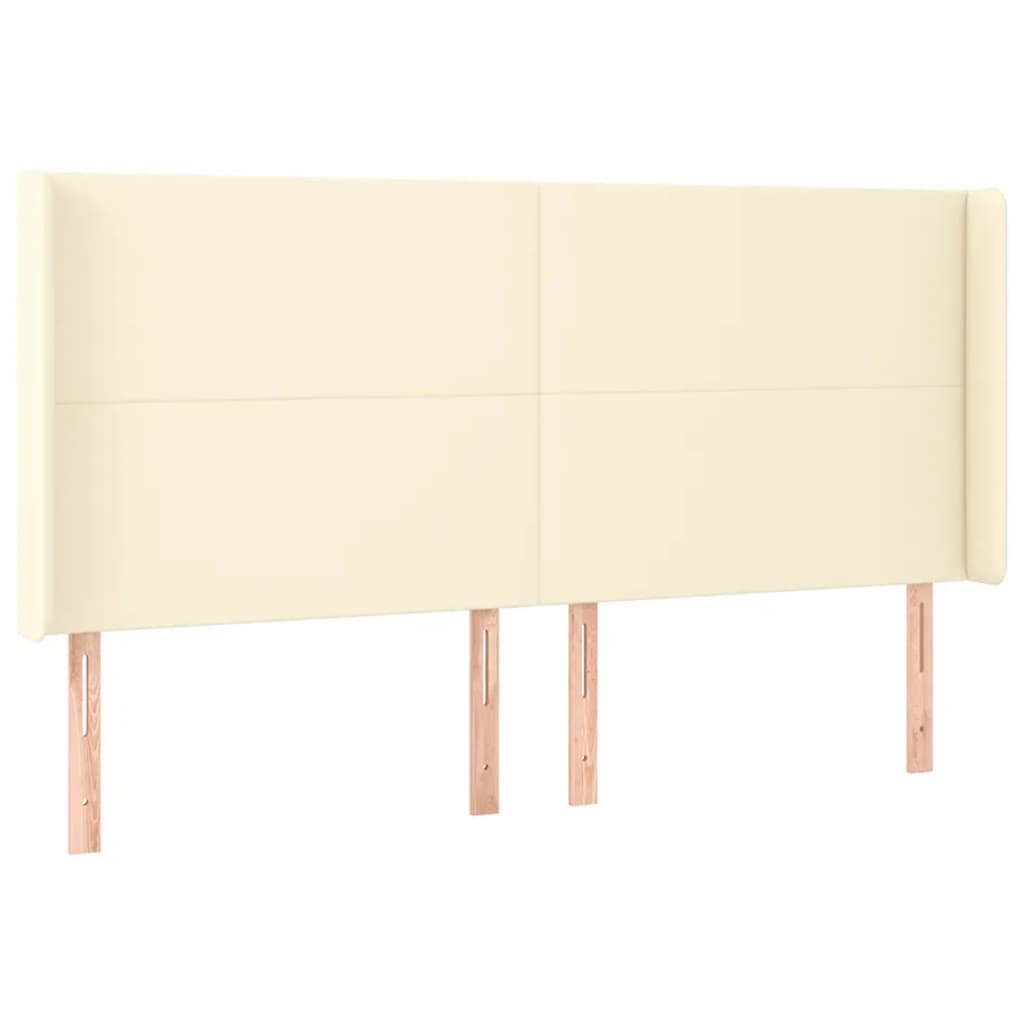 Hoofdbord met randen 163x16x118/128 cm kunstleer crèmekleurig – afbeelding 2