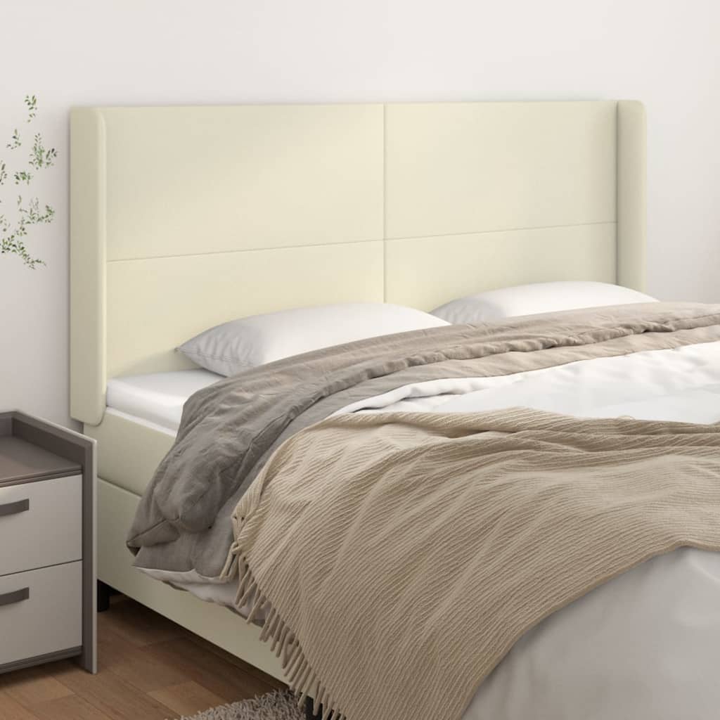 Hoofdbord met randen 183x16x118/128 cm kunstleer crèmekleurig – afbeelding 1