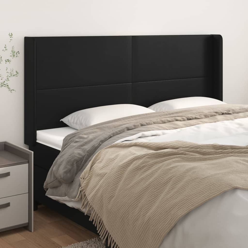 Hoofdbord met randen 203x16x118/128 cm kunstleer zwart – afbeelding 1