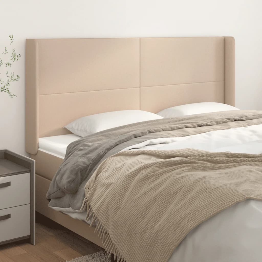 Hoofdbord met randen 203x16x118/128cm kunstleer cappuccinokleur – afbeelding 1