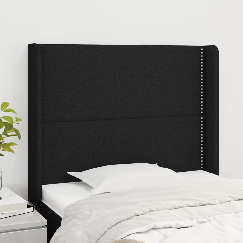 Hoofdbord met randen 93x16x118/128 cm stof zwart