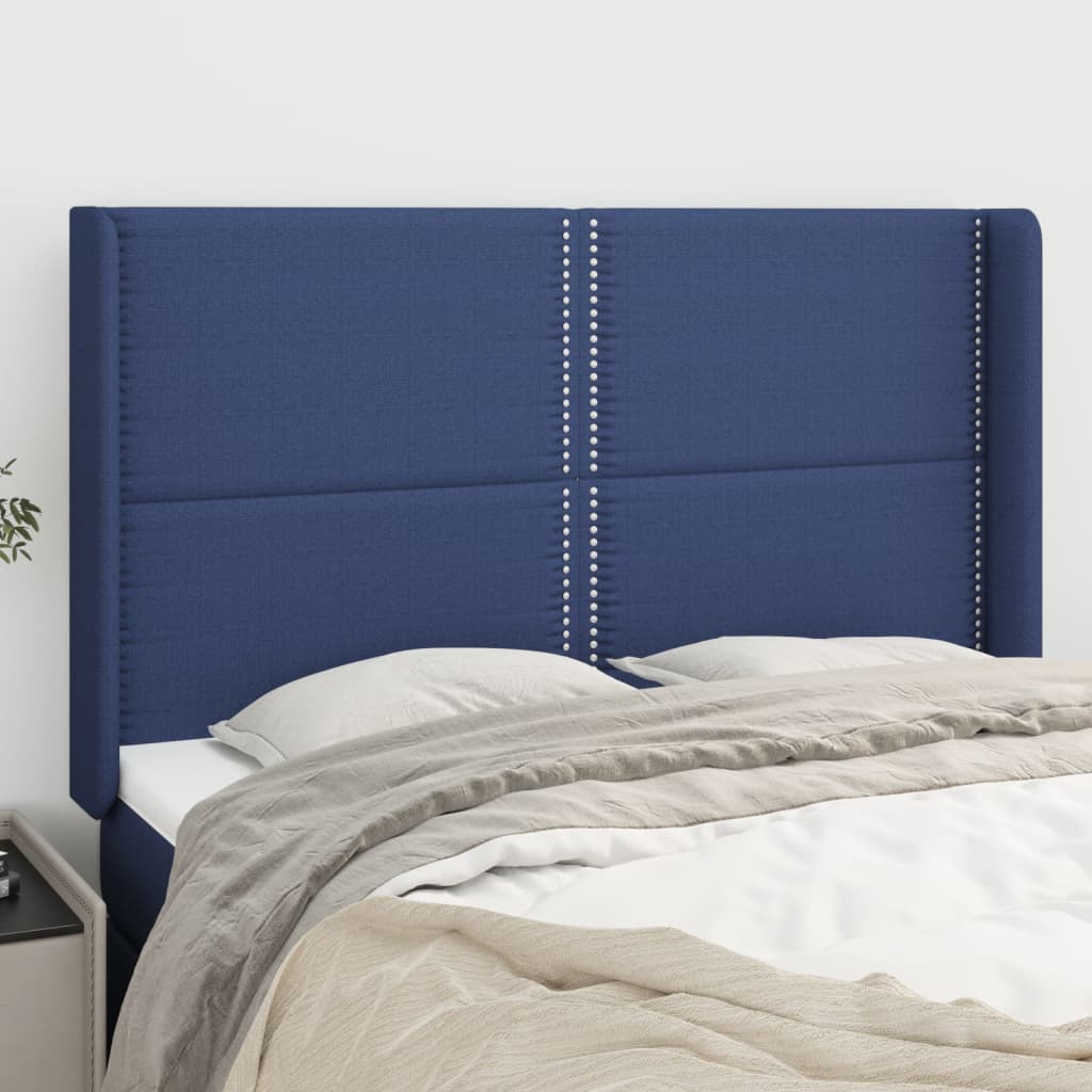 Hoofdbord met randen 147x16x118/128 cm stof blauw – afbeelding 1