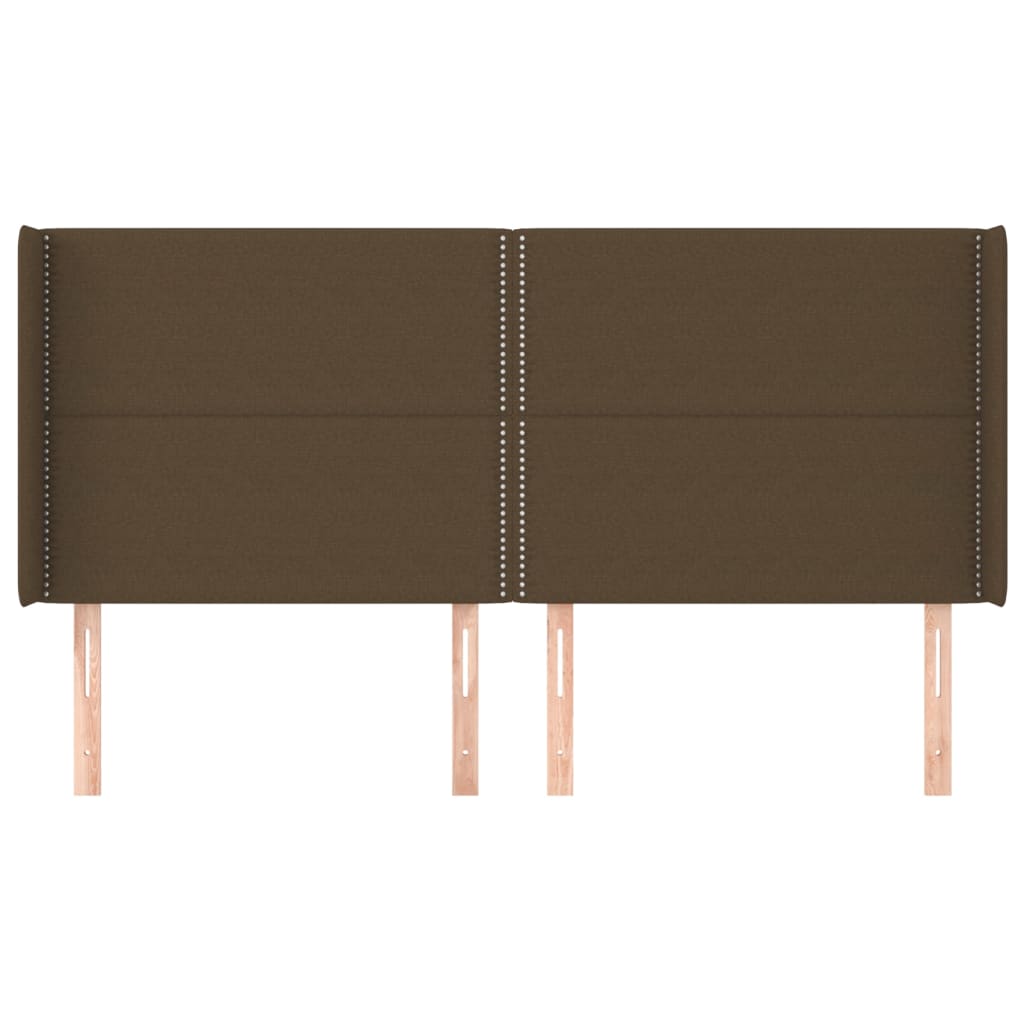Hoofdbord met randen 183x16x118/128 cm stof donkerbruin – afbeelding 3