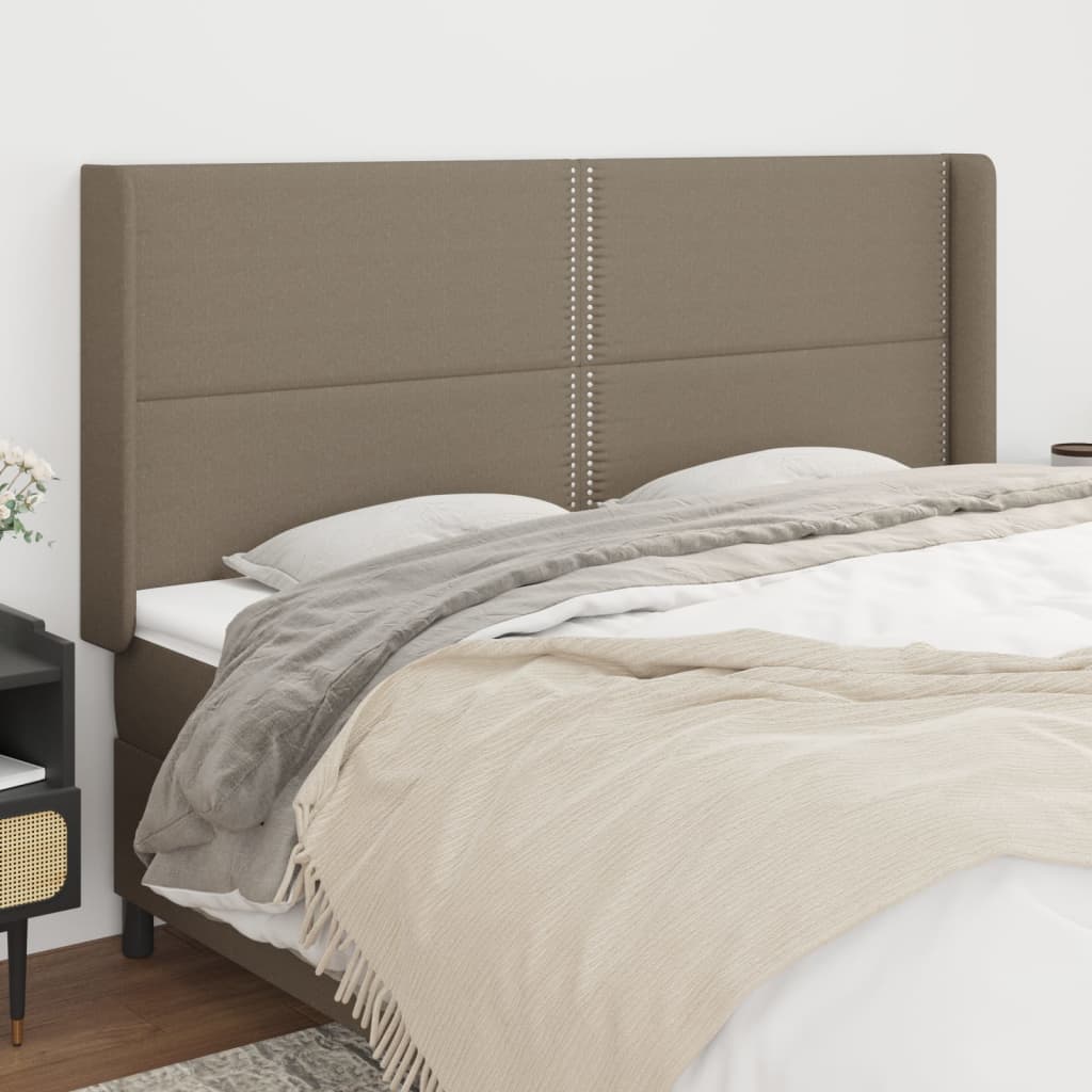 Hoofdbord met randen 203x16x118/128 cm stof taupe – afbeelding 1