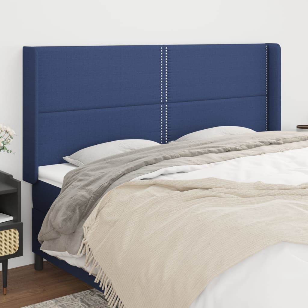 Hoofdbord met randen 203x16x118/128 cm stof blauw – afbeelding 1
