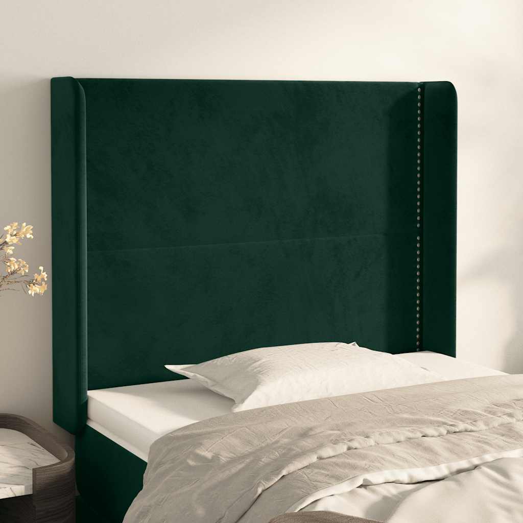 Hoofdbord met randen 93x16x118/128 cm fluweel donkergroen – afbeelding 1