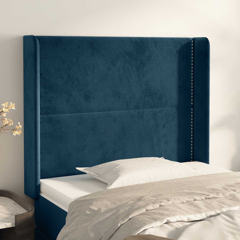 Hoofdbord met randen 93x16x118/128 cm fluweel donkerblauw – afbeelding 1